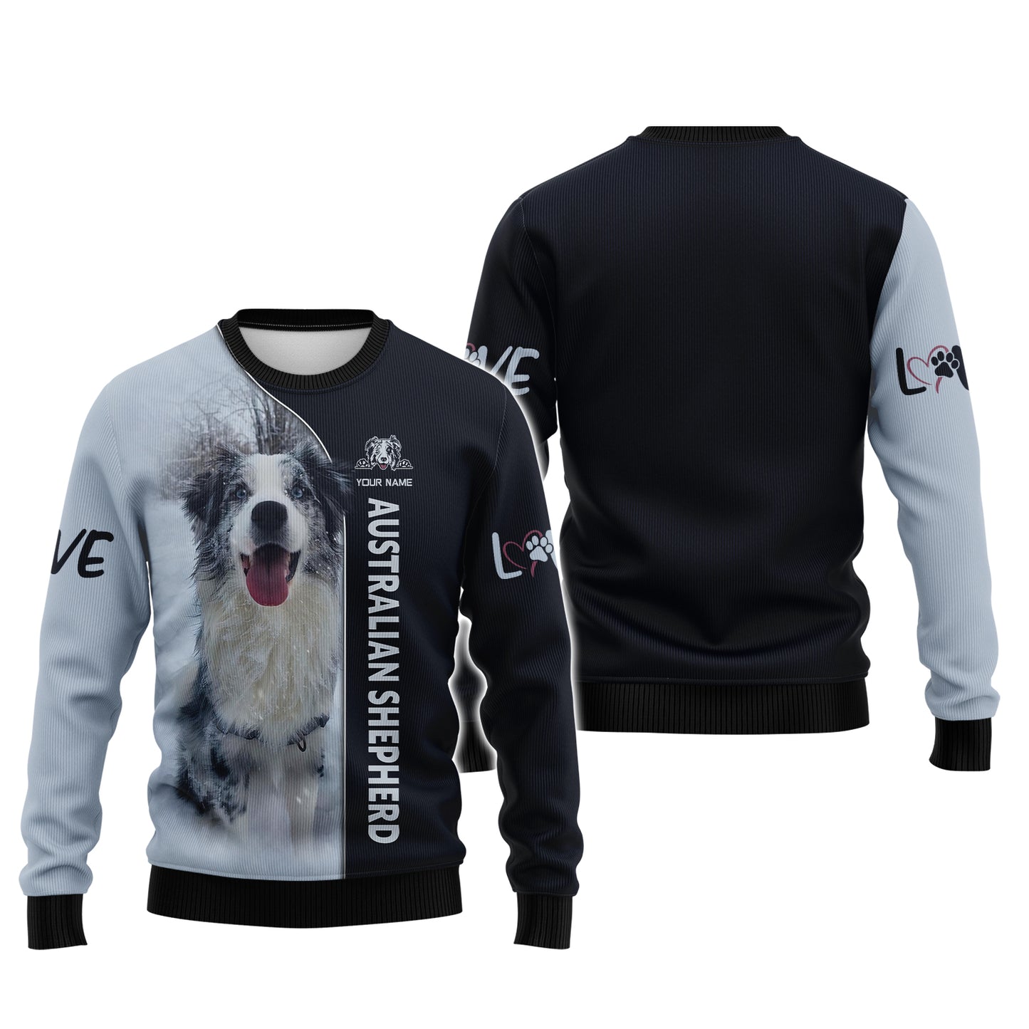 Sweat à capuche zippé 3D avec nom personnalisé de berger australien, cadeau pour les amoureux des chiens