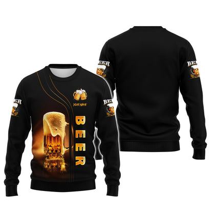 Sudadera con capucha y cremallera con nombre personalizado en 3D Love Beer, regalo personalizado para amantes de la cerveza