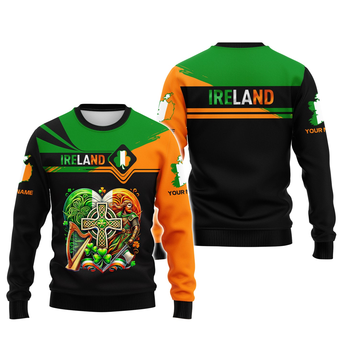 Camisetas con nombre personalizado y corazón de Irlanda con impresión 3D completa, regalo para amantes irlandeses