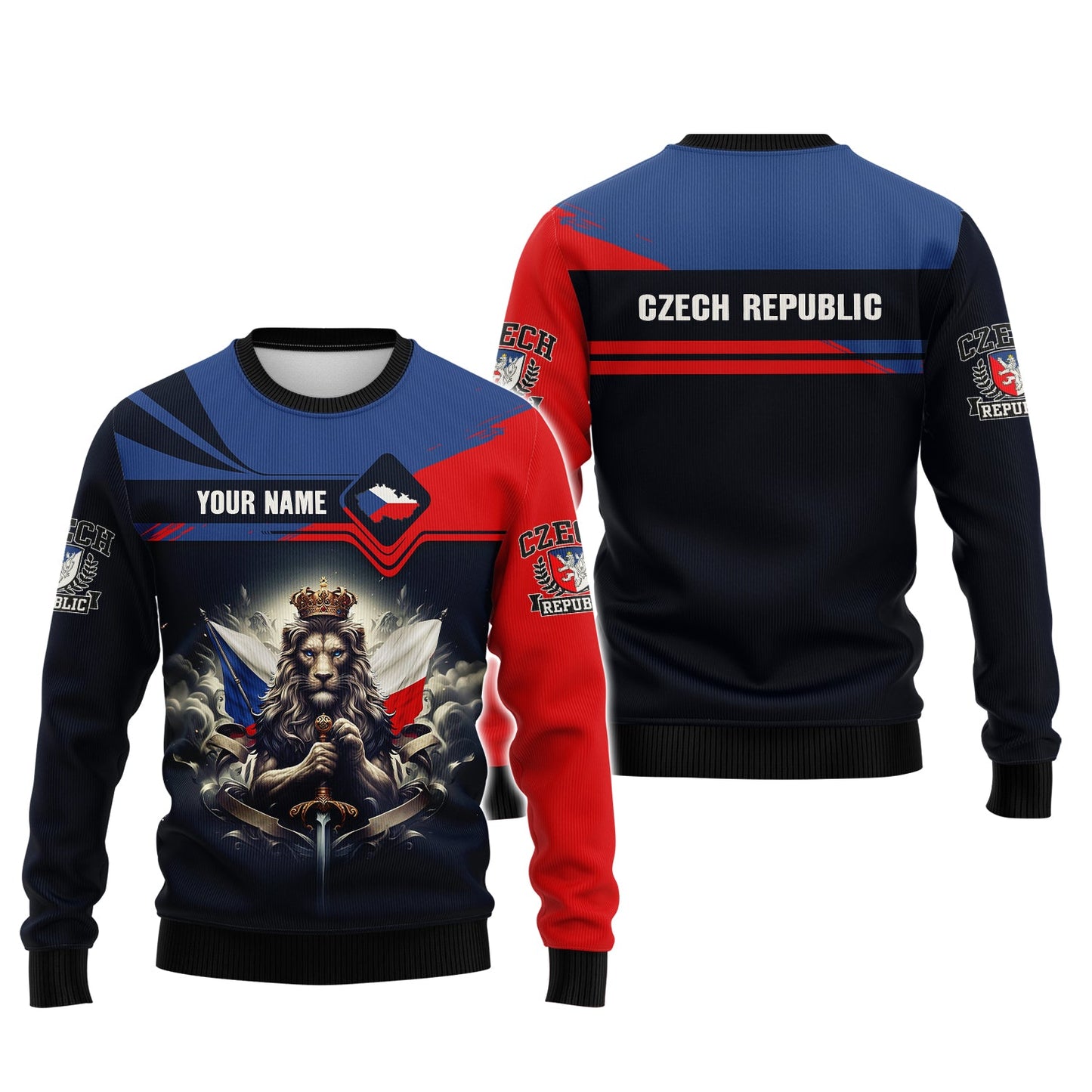 Sudadera con capucha y cremallera 3D con nombre personalizado de El Rey León de la República Checa, regalo personalizado para los amantes de la República Checa