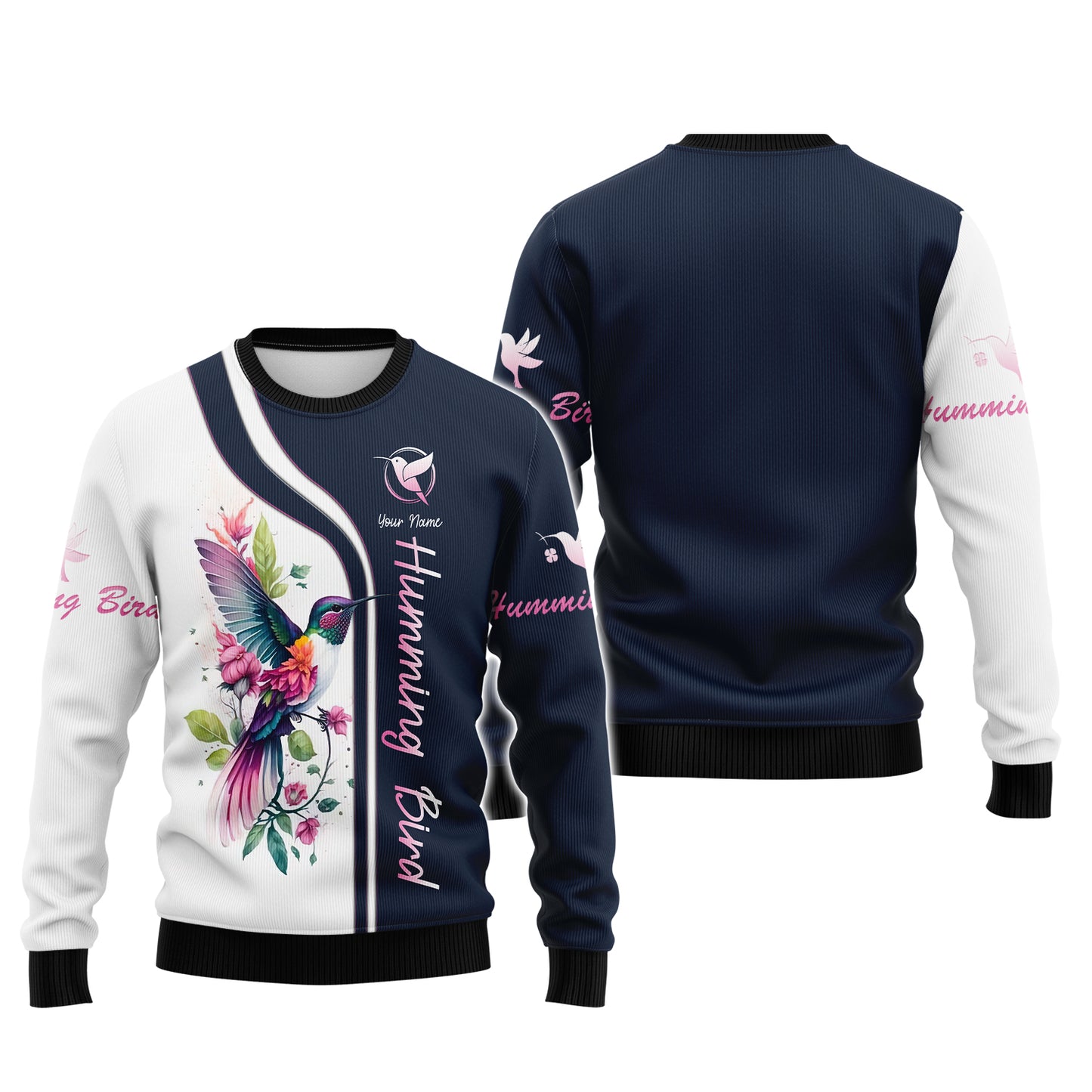 T-shirts 3D Full Print Hummingbird avec fleurs Cadeau personnalisé avec nom pour les amoureux des colibris