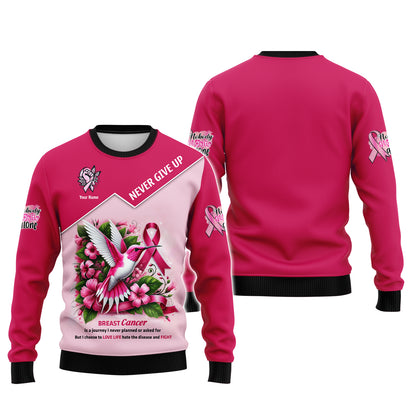 Sudadera con capucha y cremallera con nombre personalizado para concienciar sobre el cáncer de mama. Nunca te rindas. Regalo para sobrevivientes de cáncer