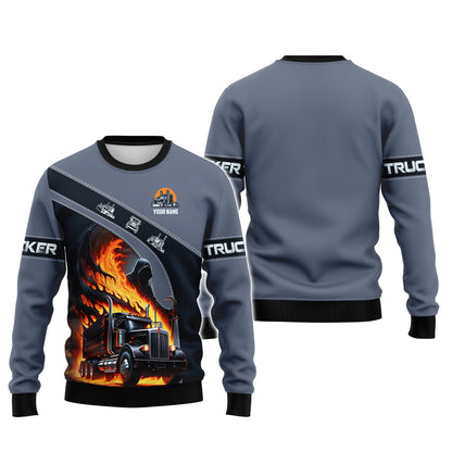 Fire Black Truck Custom Name Shirt Truck Or Treat Gift For Trucker Lover 3D Shirts