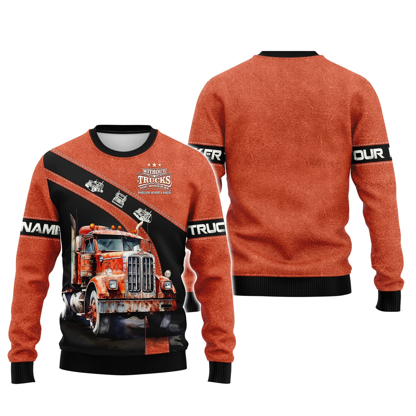 Sudadera con capucha y cremallera 3D personalizada con nombre de camión en color negro y rojo, regalo personalizado para amantes de los camioneros