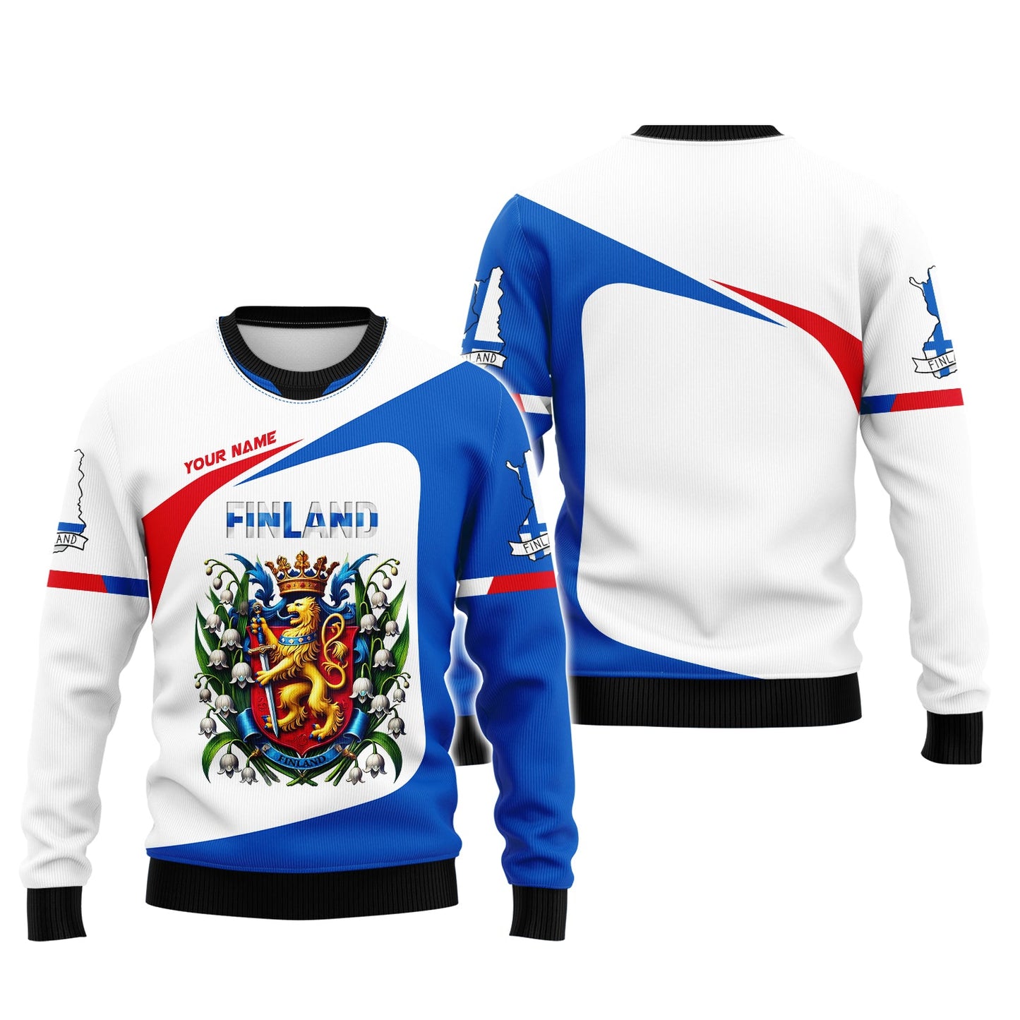 Sudadera con capucha y cremallera personalizada con el escudo de armas de Finlandia para amantes de Finlandia