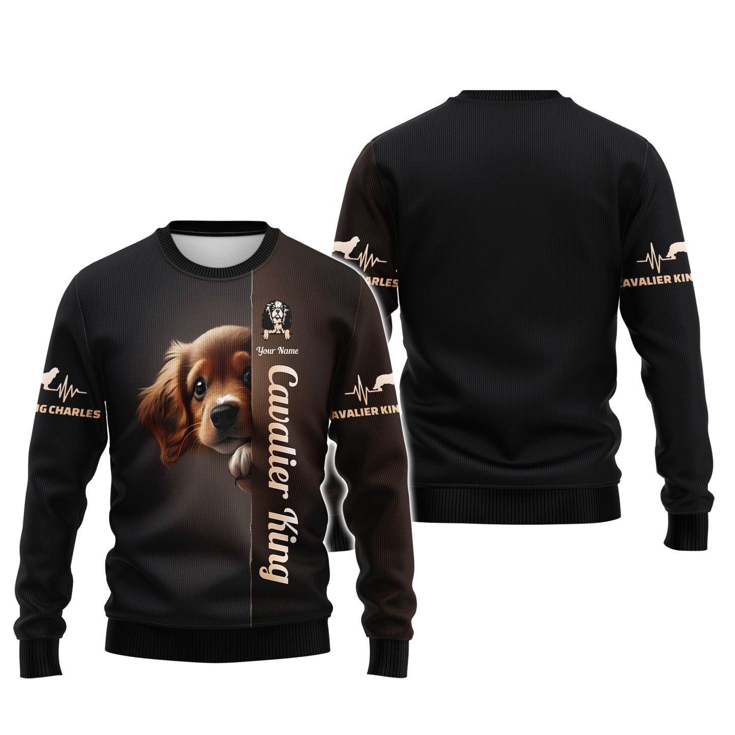 Sweat à capuche zippé pour chien Cavalier King Charles Spaniel imprimé en 3D, cadeau personnalisé avec nom pour les amoureux des chiens