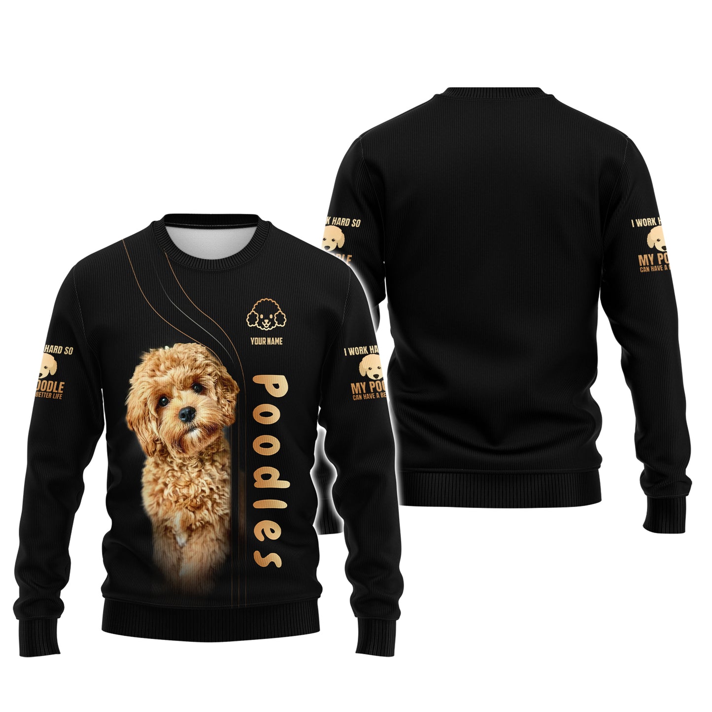 Sweat à capuche zippé mignon pour bébé caniche imprimé en 3D, cadeau personnalisé avec nom pour les amoureux des chiens