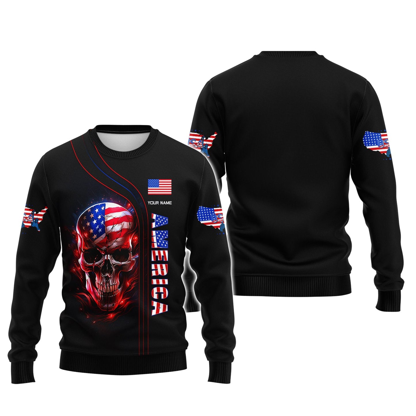 American Skull Custom Zipper Hoodie American Skull 3D Shirt Gift For America Lover