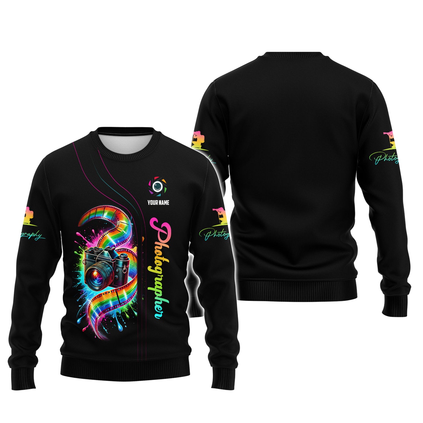 Camiseta personalizada con nombre de fotógrafo y cámara colorida, regalo de camiseta 3D para amantes de la fotografía