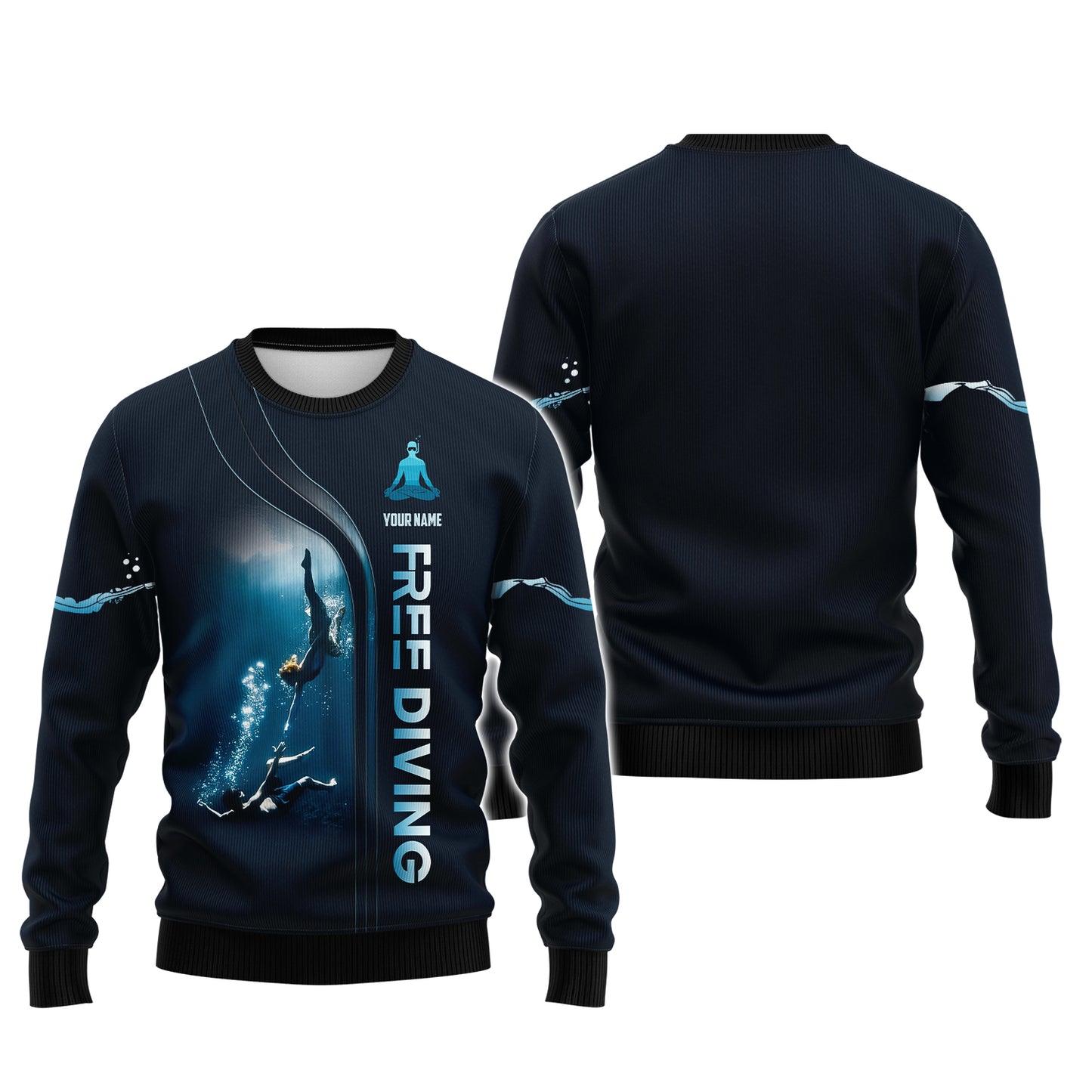 3D Full Print Customizable Freediving T-shirt With Underwater Adventure Personalized Name Gift For Diver Lovers