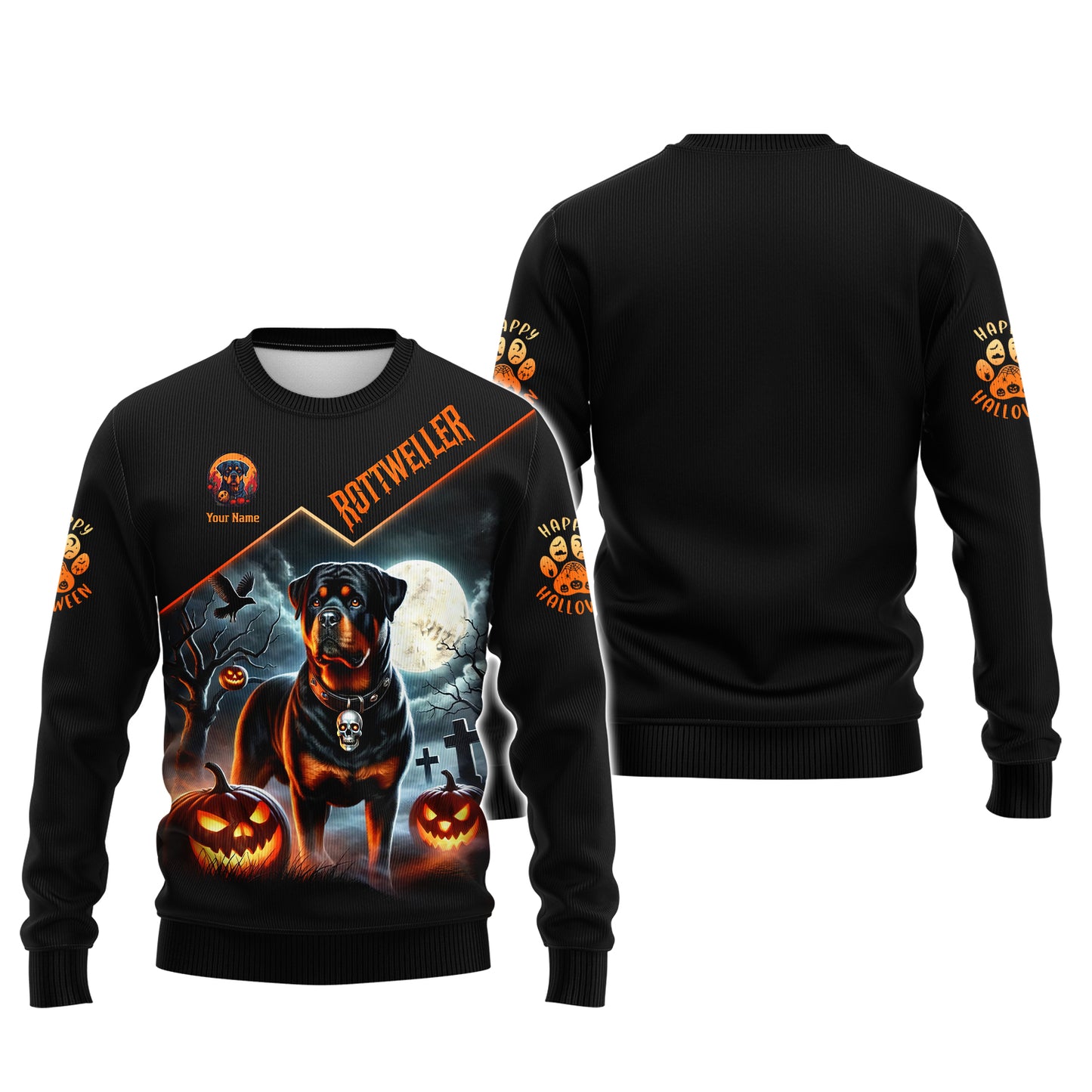 T-shirts personnalisés 3D avec nom joyeux Halloween Rottweiler avec chemise d'Halloween citrouille