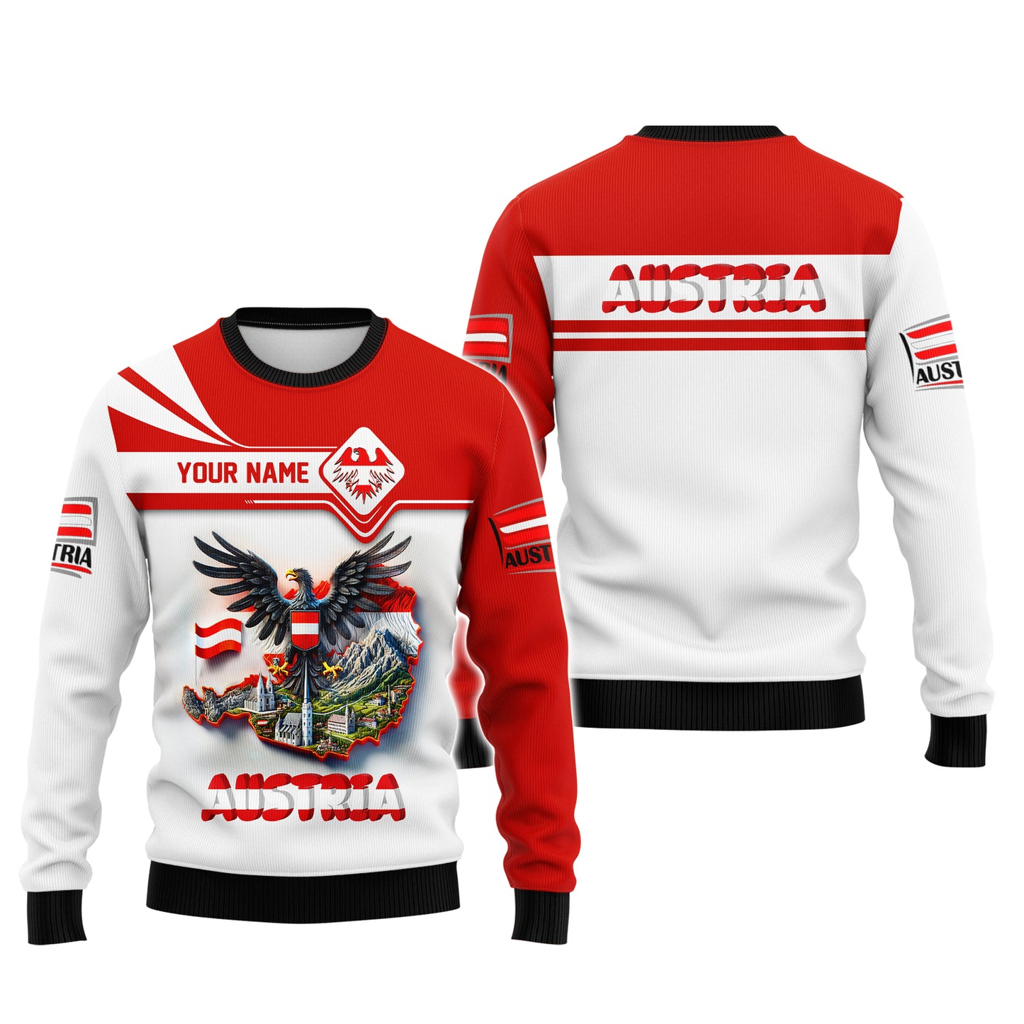 Sudadera con capucha y cremallera con estampado 3D de águila y mapa de Austria, regalo personalizado con nombre para amantes de Austria