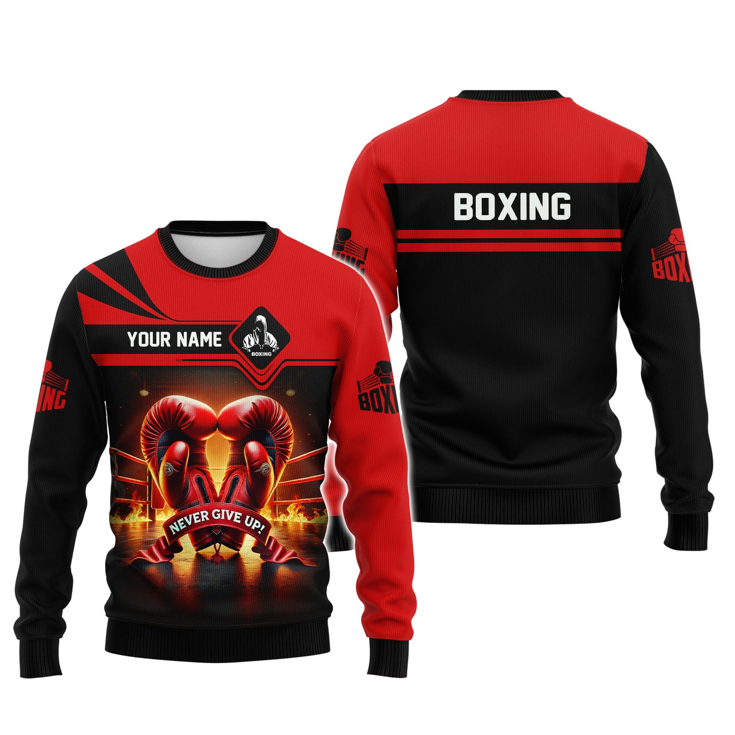 Camiseta personalizada con nombre de boxeo "Nunca te rindas", regalo 3D personalizado para amantes del boxeador