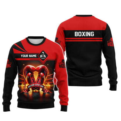 Camiseta personalizada con nombre de boxeo "Nunca te rindas", regalo 3D personalizado para amantes del boxeador