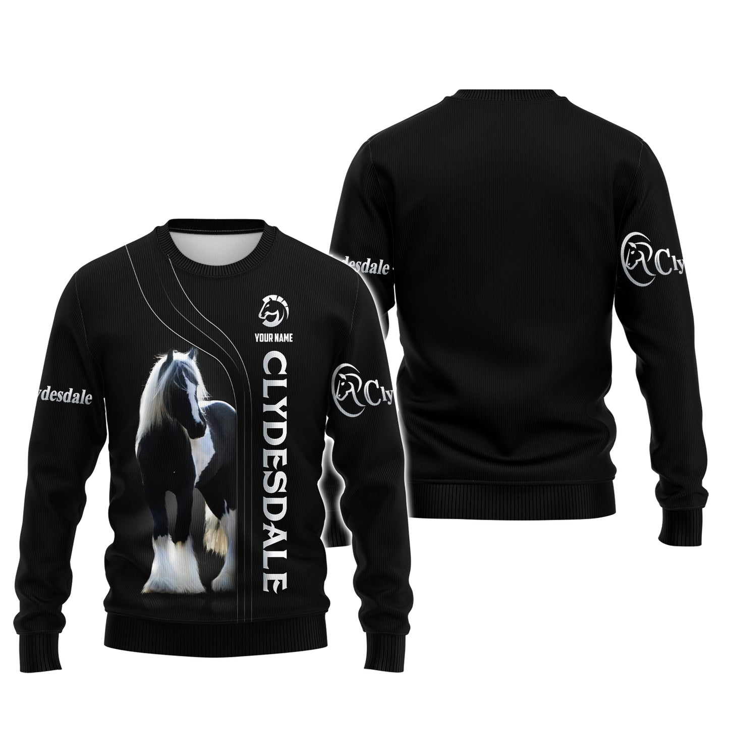 Sweat à capuche zippé Clydesdale à impression 3D complète, cadeau personnalisé avec nom pour les amoureux des chevaux