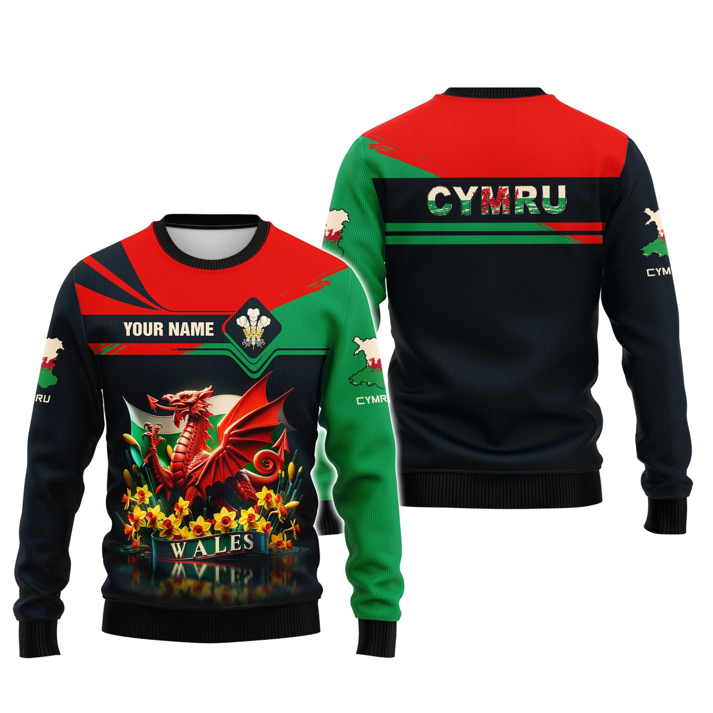 T-shirts personnalisés Dragon Of Wales Wales T-shirt imprimé 3D complet Cadeau pour les amoureux du Pays de Galles