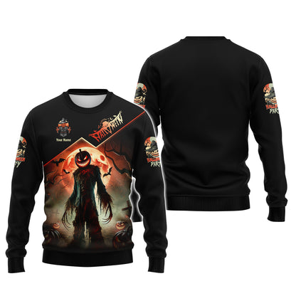 Camisetas de Halloween con estampado completo en 3D de calabaza y luna roja, regalo personalizado con nombre para amantes de Halloween