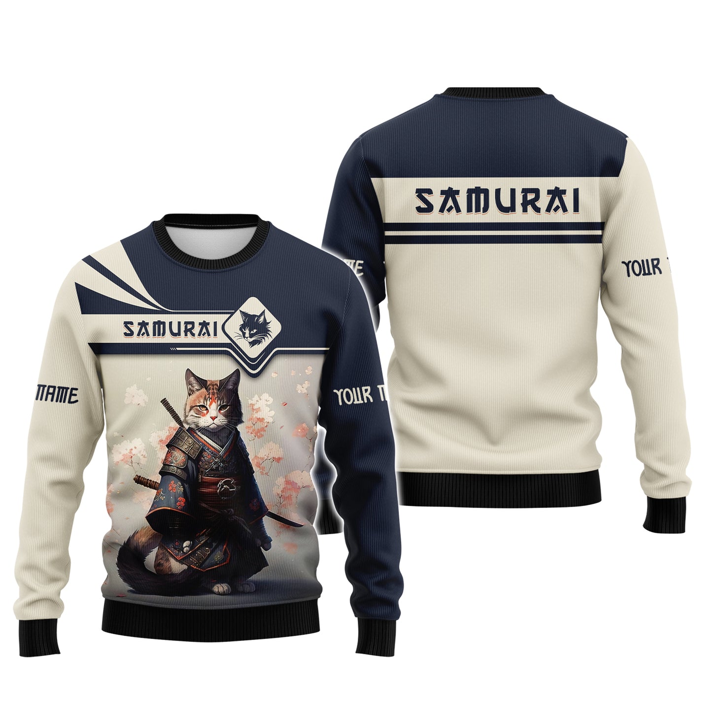 Cat Samurai Custom T- Shirts Cat Samurai With Cherry Blossom 3D Shirt Gift For Samurai Lover