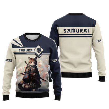 T-shirts personnalisés Cat Samurai Cat Samurai avec fleur de cerisier T-shirt 3D Cadeau pour les amoureux des samouraïs