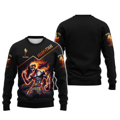 Camiseta de luchador de muay thai con estampado 3D completo y calavera en llamas, regalo con nombre personalizado para amantes del muay thai