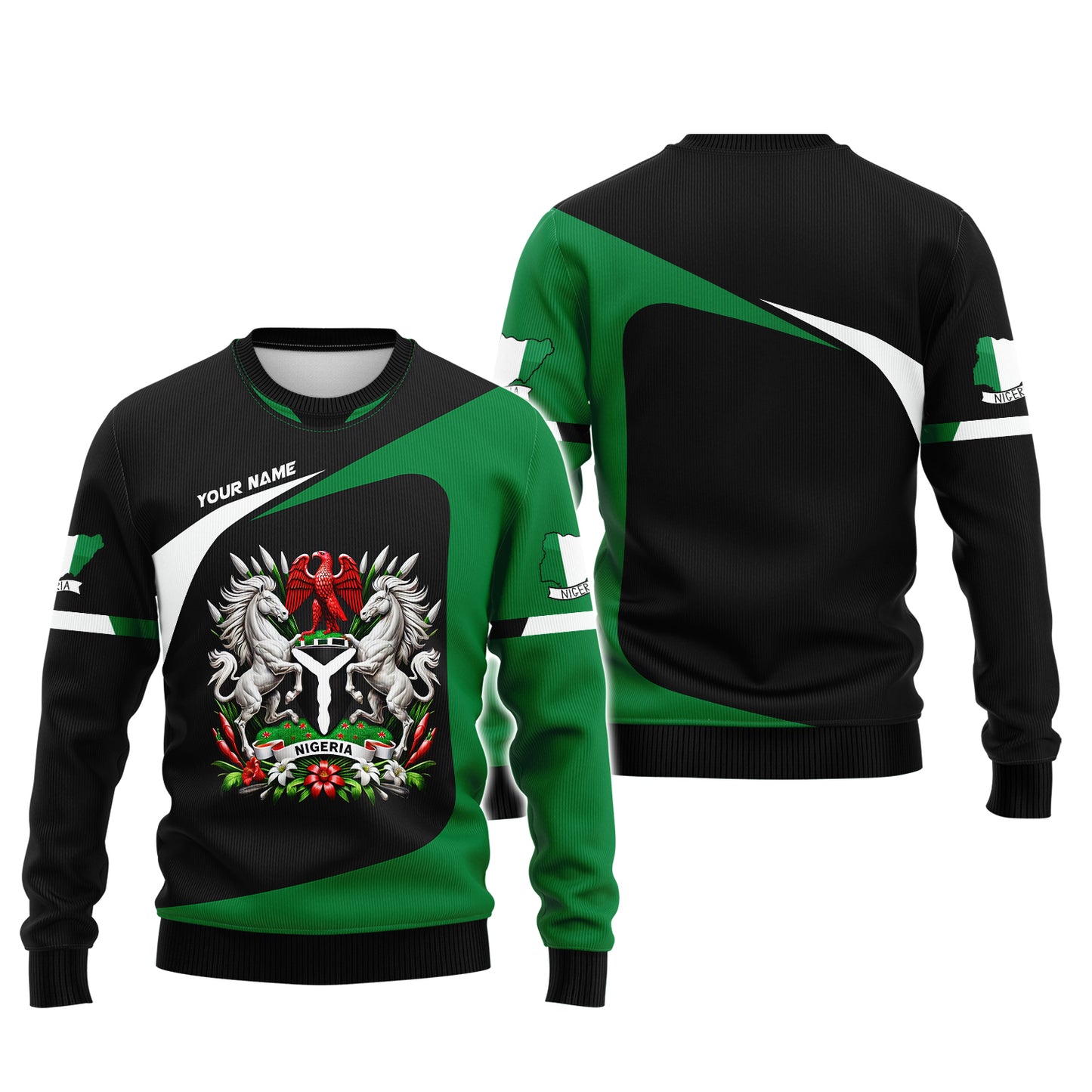 Coat Of Arms Nigerian Custom Name 3D Zipper Hoodie Gift For Nigeria Lovers