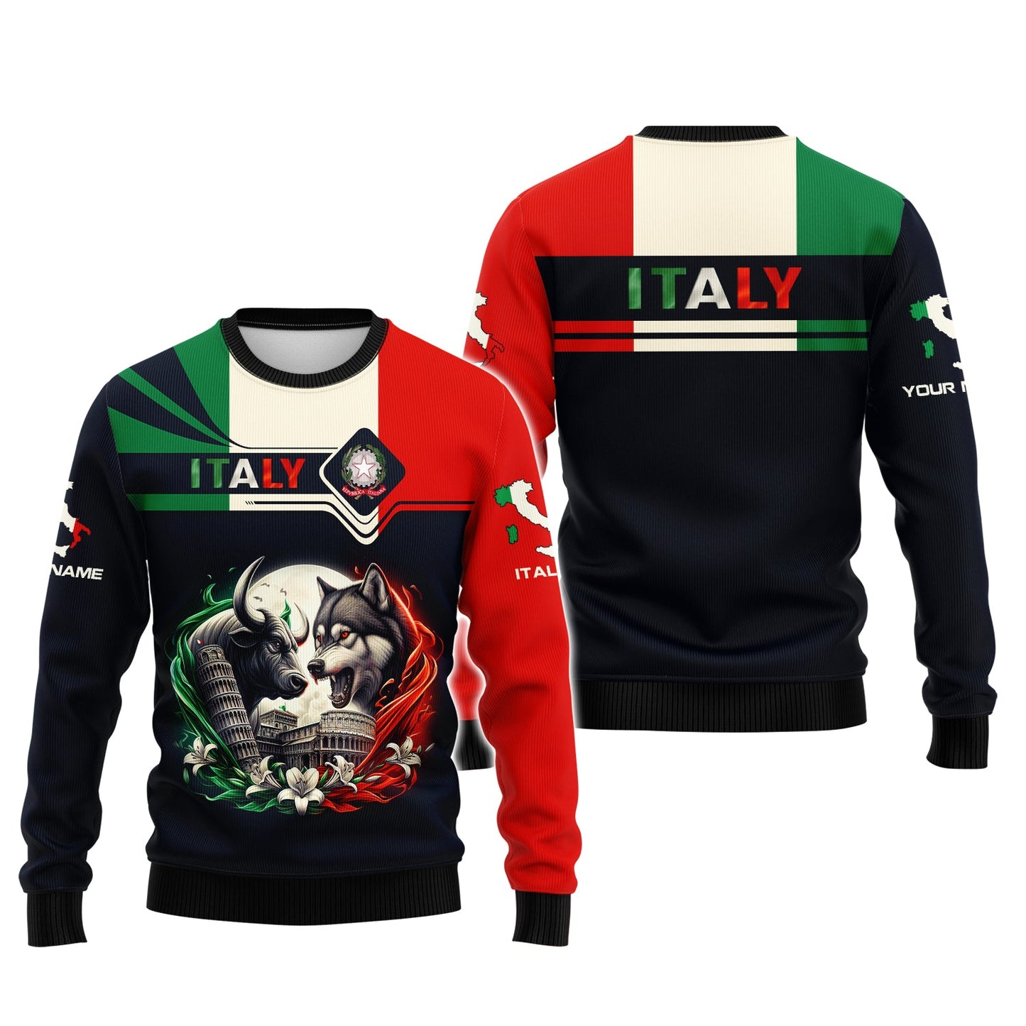 Sudadera con capucha y cremallera de Italia con estampado completo en 3D, regalo con nombre personalizado para amantes de Italia