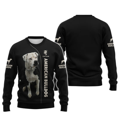 Sudadera con capucha y cremallera con estampado 3D de bulldog americano, regalo personalizado con nombre para amantes de los perros