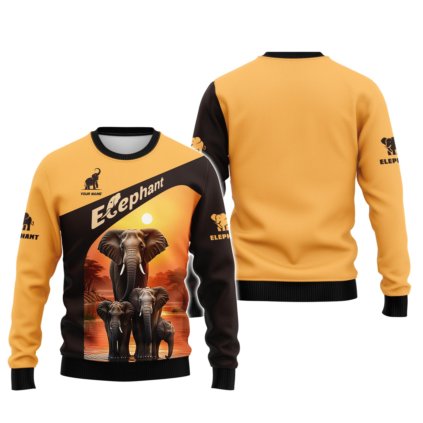 3D Full Print Sunset Elephant Zipper Hoodie Personalized Name Gift For Elephant Lovers