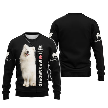 Sudadera con capucha y cremallera con nombre personalizado "Amo a mi samoyedo", regalo para amantes de los perros, camisetas 3D