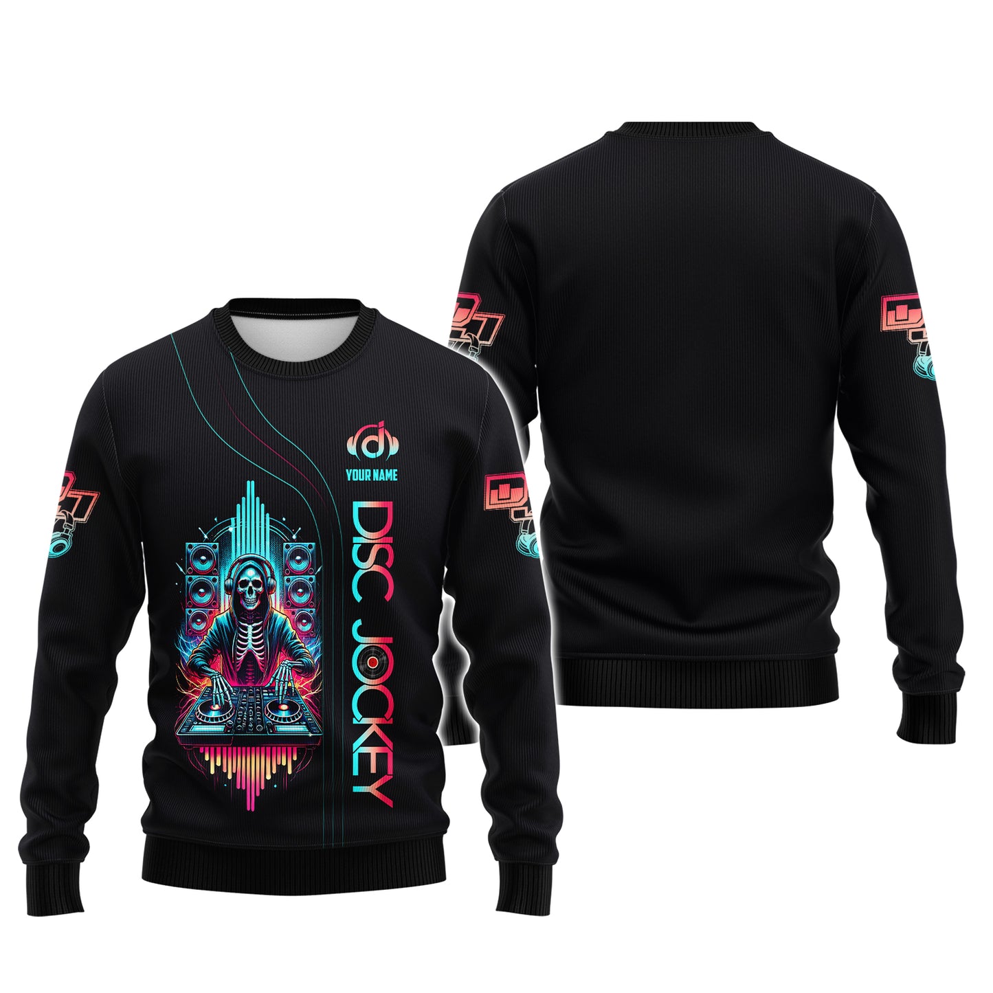 Sudadera con capucha y cremallera con esqueleto de DJ con impresión 3D completa, regalo con nombre personalizado para amantes de los disc jockeys