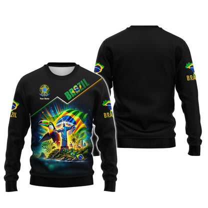 Sweat à capuche zippé Brazil Life avec nom personnalisé, impression 3D complète, cadeau pour les amoureux du Brésil