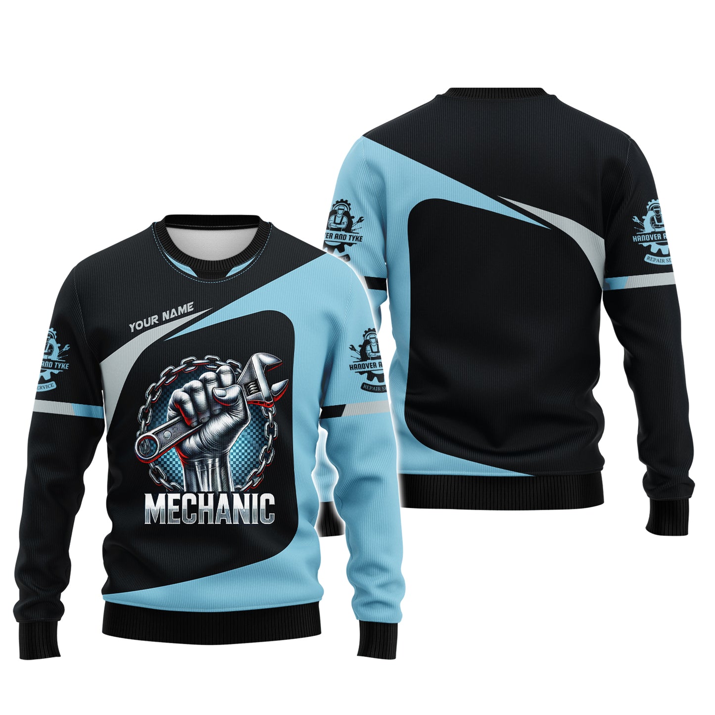 3D Full Print Wrench and Chain Mechanic Zipper Hoodie Personalized Name Gift For Mechanic Lovers