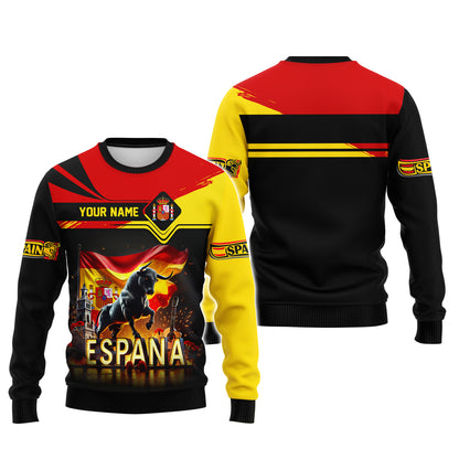 The Mighty Bull With Spanish Flag Custom Name Espana Shirt Gift For Spain Lovers