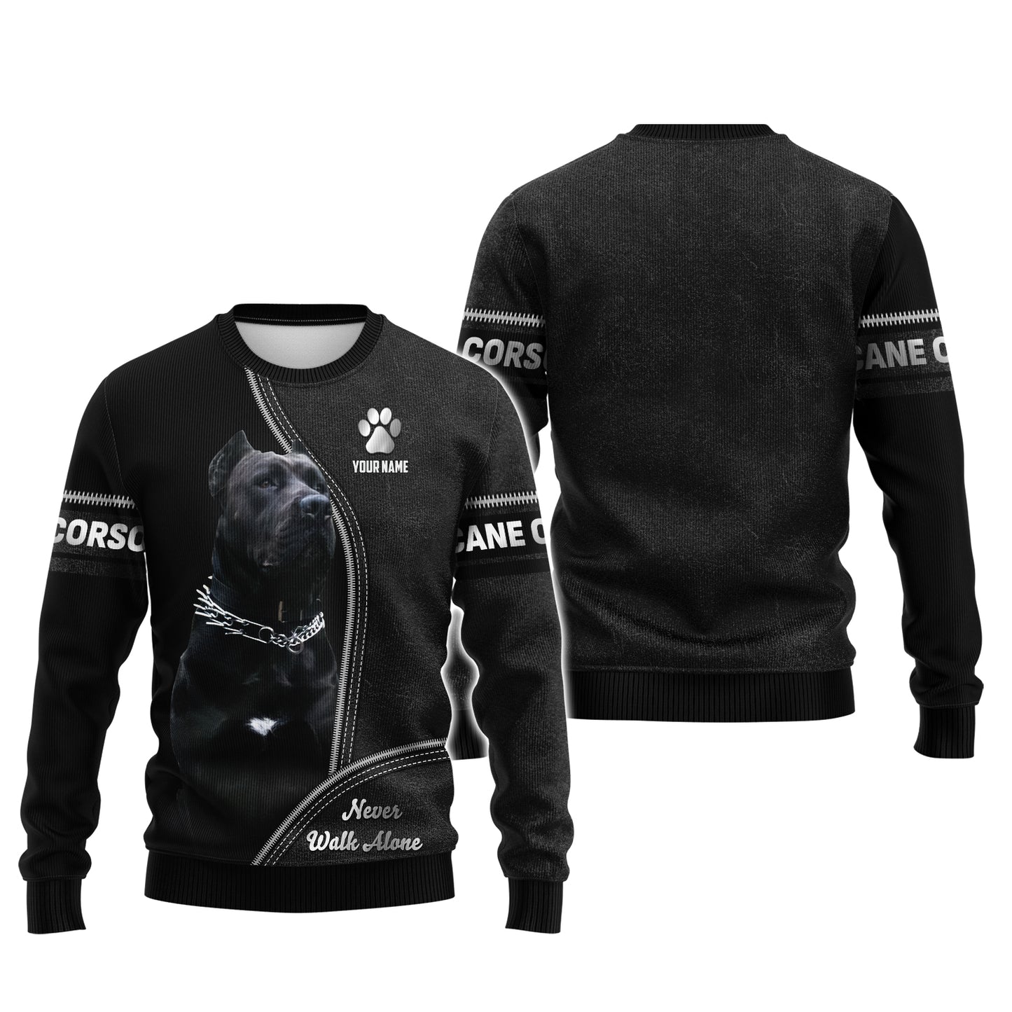 Sudadera con capucha y cremallera con nombre personalizado de Cane Corso, regalo Never Walk Alone para amantes de los perros, camisetas 3D