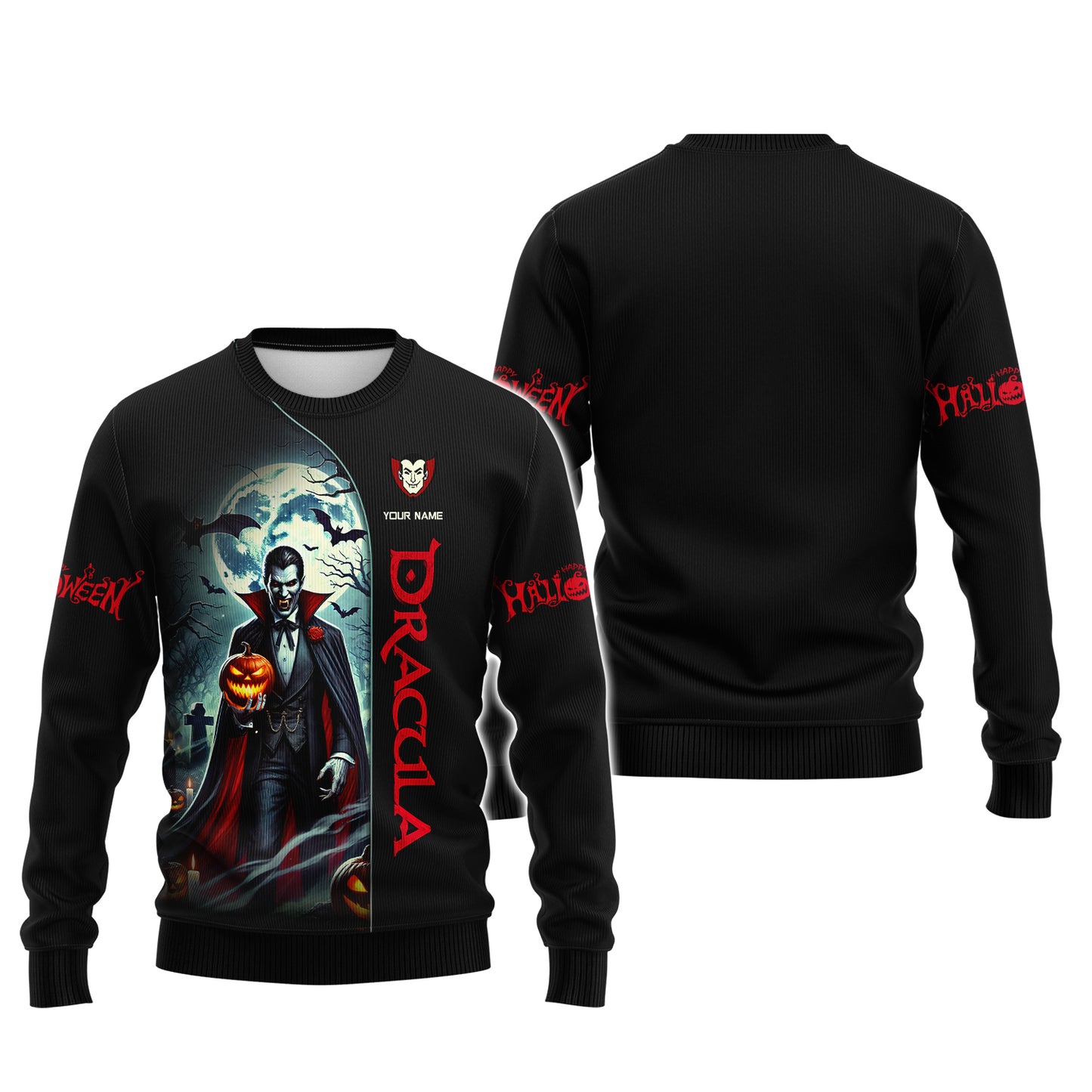 Camisetas con estampado 3D completo de Drácula con calabaza, regalo con nombre personalizado para amantes de Halloween