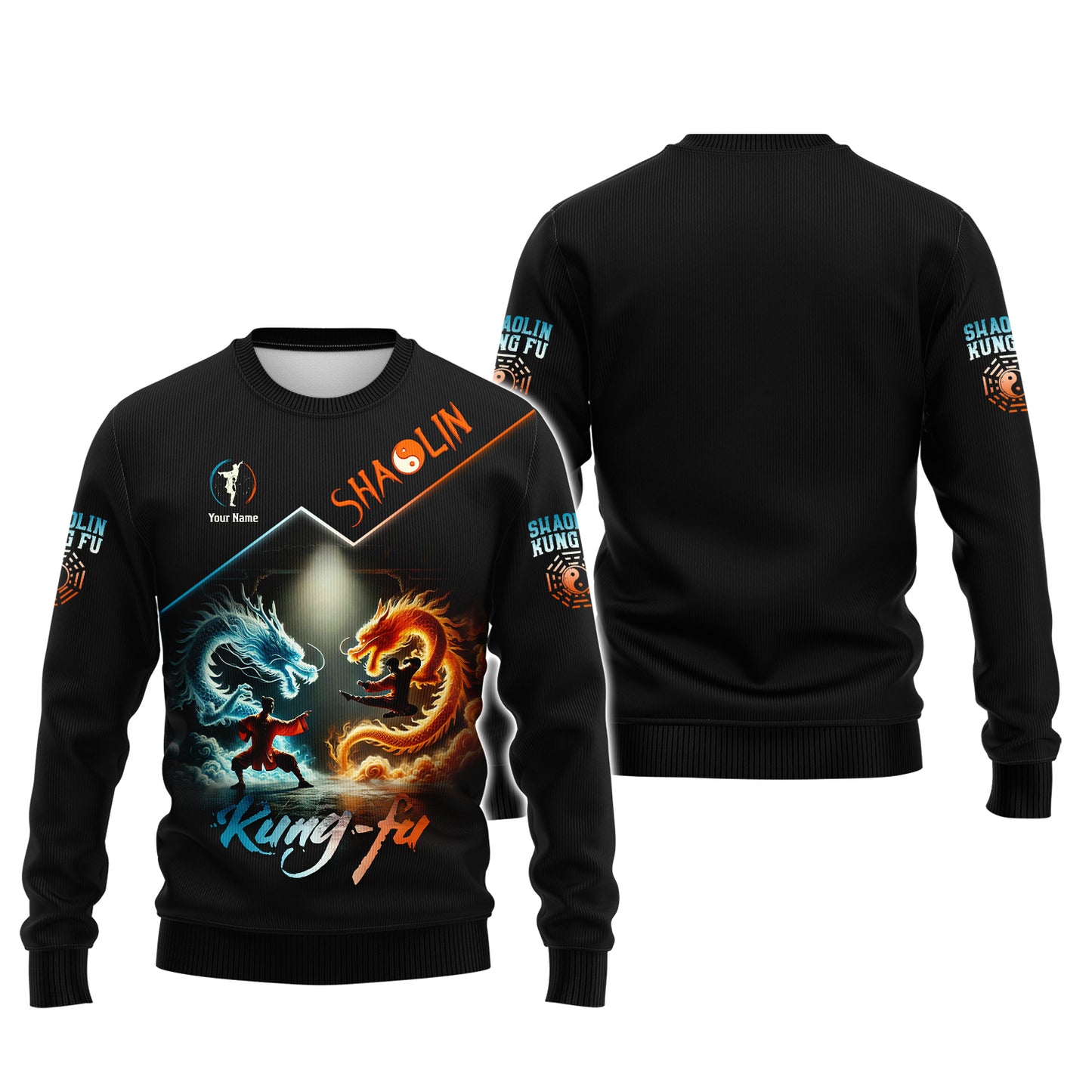 T-shirt 3D Full Print Shaolin Kungfu Elemental Dragon Clash Cadeau personnalisé pour les amateurs de Shaolin Kungfu