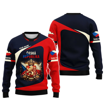 Sudadera con capucha y cremallera 3D con nombre personalizado de la República Checa y escudo de armas