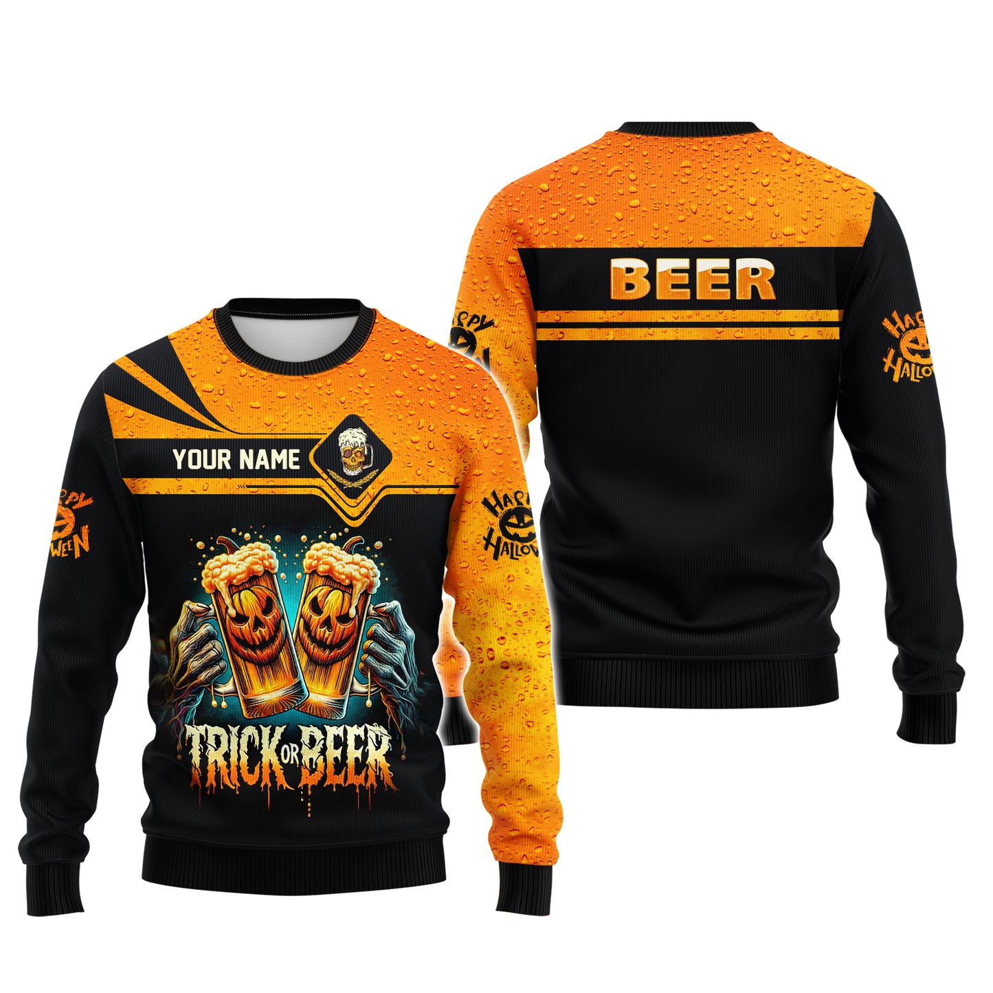 Camisetas personalizadas de Trick Or Beer Camiseta 3D de feliz Halloween Regalo para amantes de la cerveza