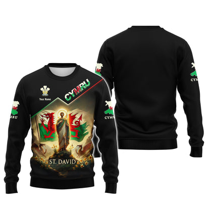 3D Full Print St.David With Wales Flag Shirt Personalized Name Gif For Wales Lovers