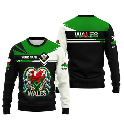 3D Full Print Dragon With Lion Of Wales Shirt Personalized Name Gif For Wales Lovers