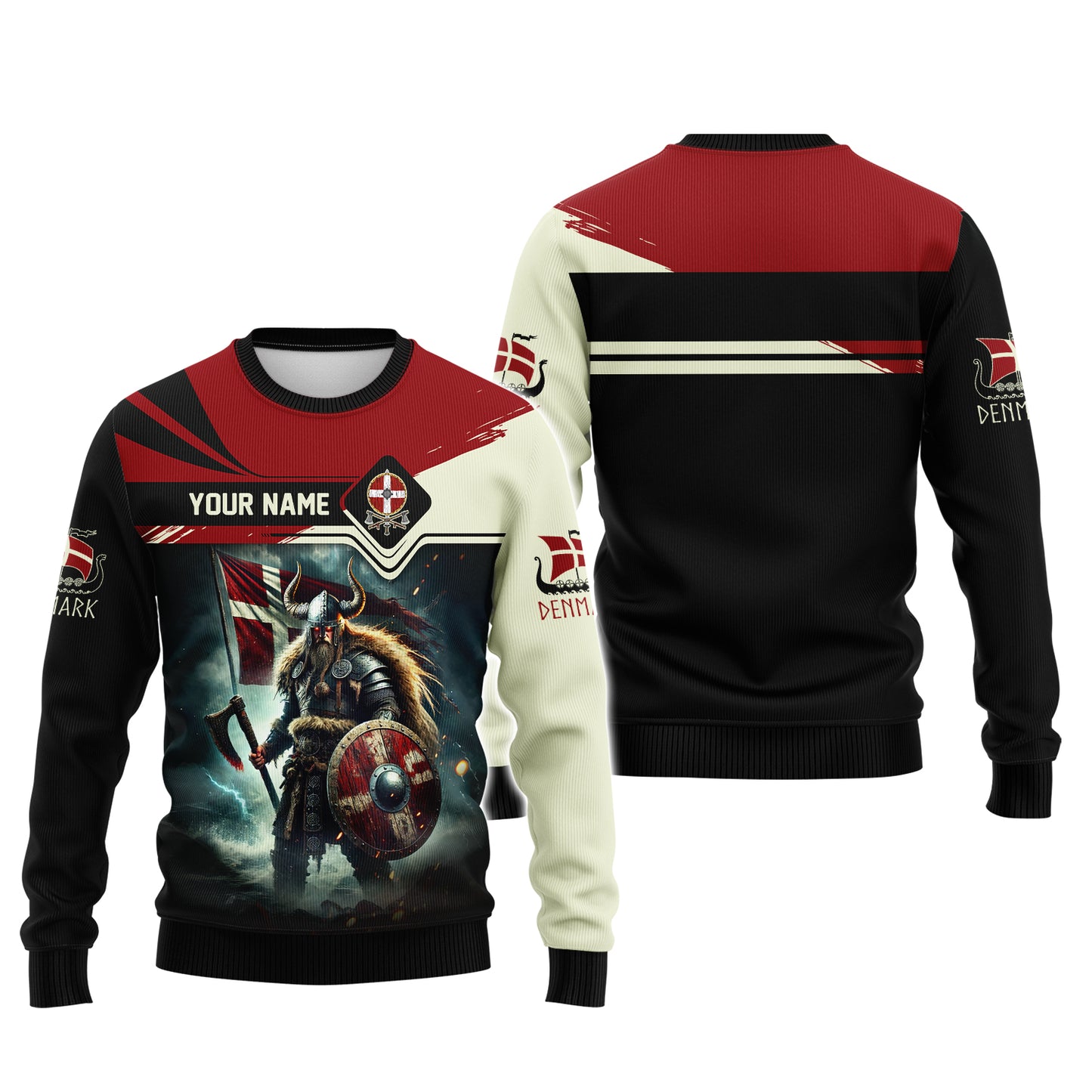 3D Full Print Mighty Viking Warrior Of Denmark T-Shirt Personalized Name Gift For Denmark Lovers