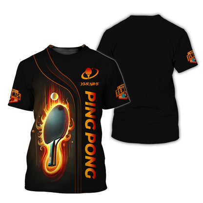 Personalized Ping Pong Shirt - Fiery Paddle Design