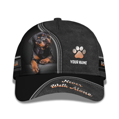 Rottweiler Custom Name Classic Cap Never Walk Alone 3D Hat Gift For Dog Lovers