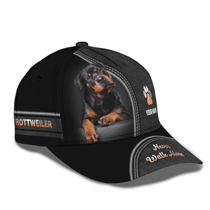 Rottweiler Custom Name Classic Cap Never Walk Alone 3D Hat Gift For Dog Lovers