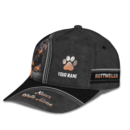 Rottweiler Custom Name Classic Cap Never Walk Alone 3D Hat Gift For Dog Lovers