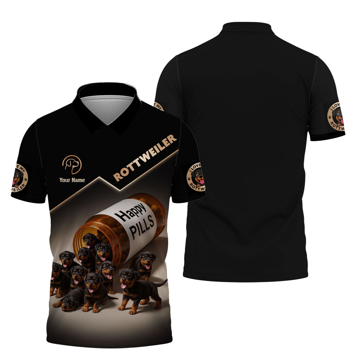 Personalized Rottweiler Puppies Happy Pills AOP T-Shirt