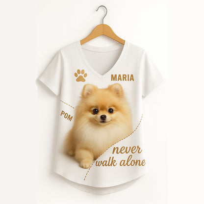Personalized Pomeranian Women V-Neck Shirt - Cute Dog Design with Custom Name