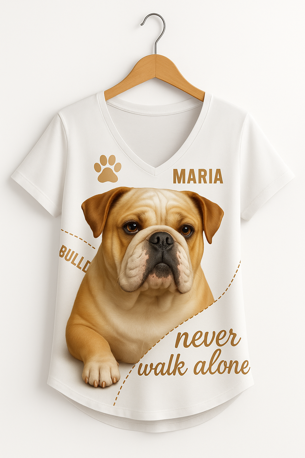 Personalized Bulldog Women V-Neck Shirt - Cute Dog Design with Custom Name