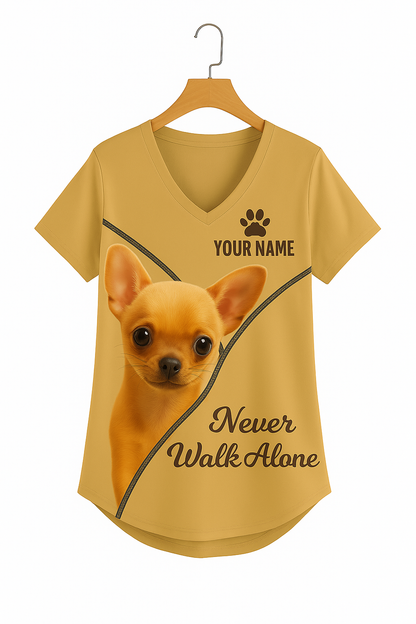 Personalized Chihuahua Women V-Neck Shirt - Cute Dog Design with Custom Name