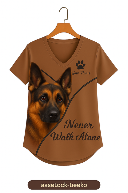 Personalized German Shepherd Women V-Neck Shirt - Dog Design with Custom Name